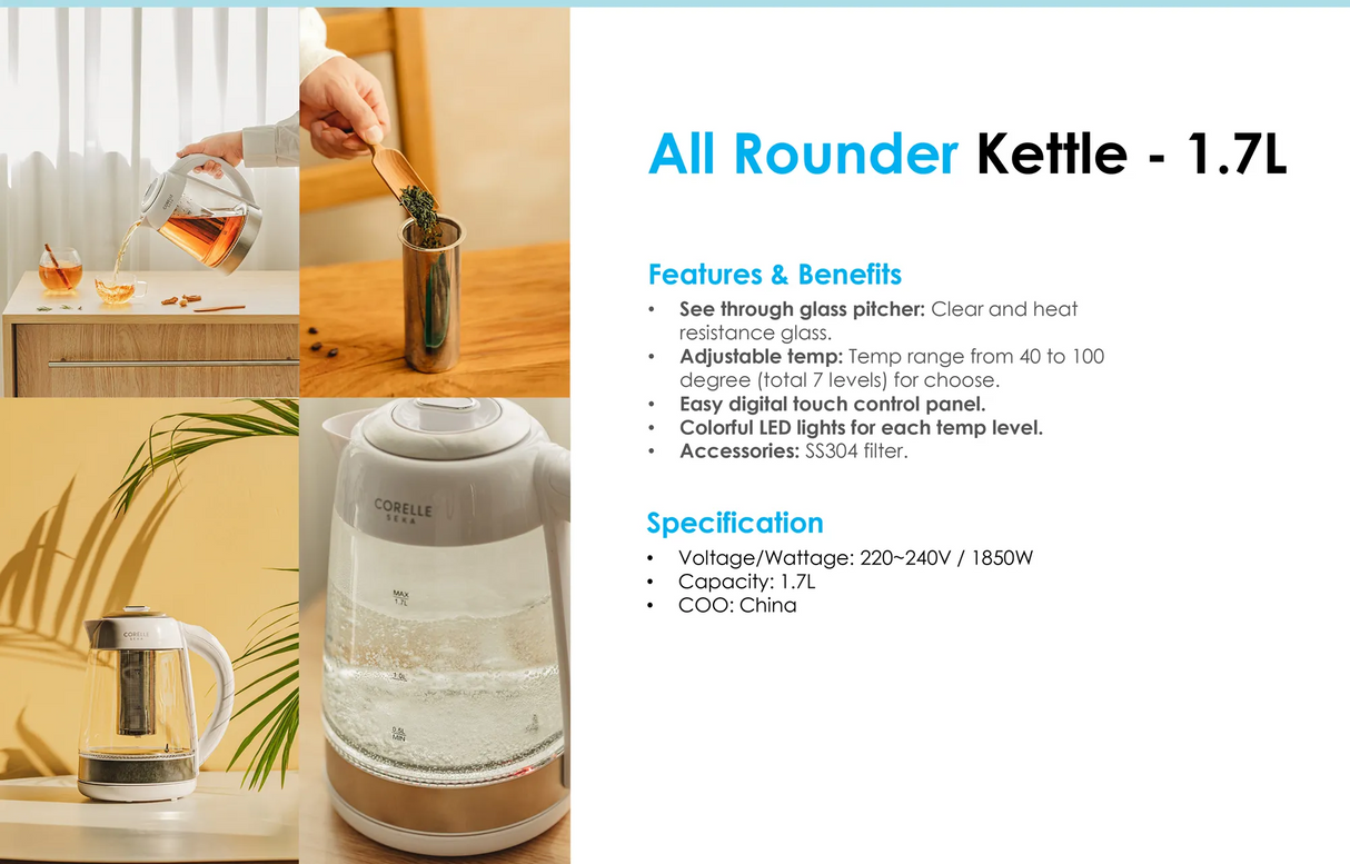 Corelle HHB8705DT Seka All Rounder Kettle White 1.7L