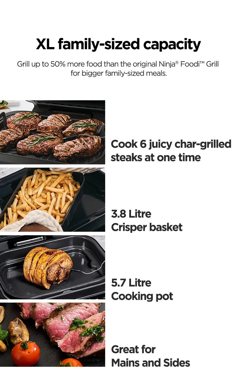 Ninja AG551 Foodi Smart XL Indoor Grill & Air Fryer with Digital Probe, Roast, Bake, Broil Dehydrate & Reheat