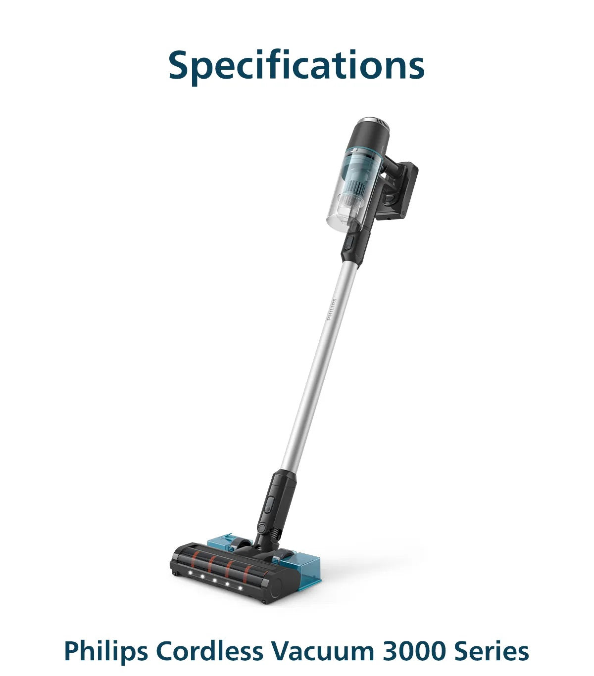 Philips XC3131/61 Cordless Vacuum 3000 Series Aqua - Vacuum & Wipe, Lightweight 1.5kg, LED Nozzle, 3 Layer Filtration