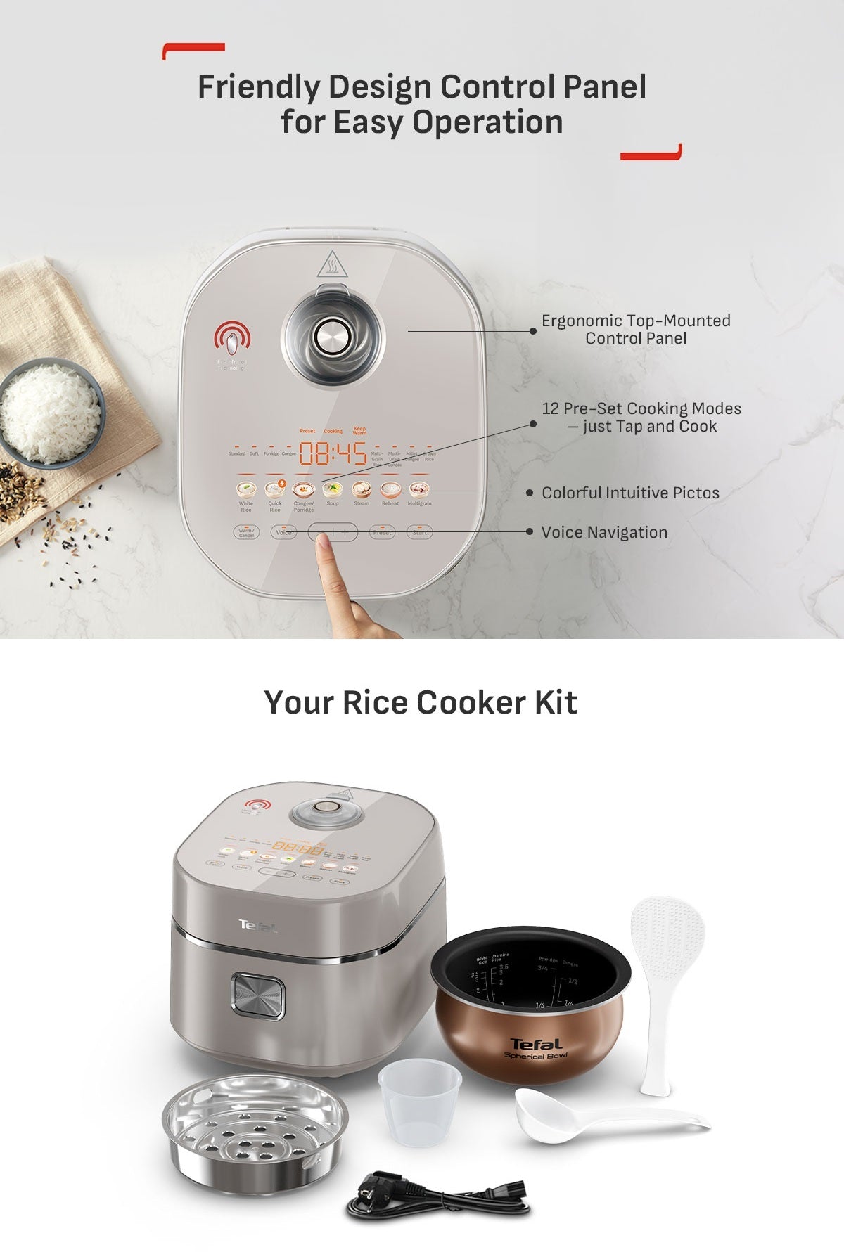 Tefal RK887 Mini Far Infrared Induction Heater Rice Cooker- 1L Capacity, 12 Cooking Modes, 2mm Non-Stick Pot