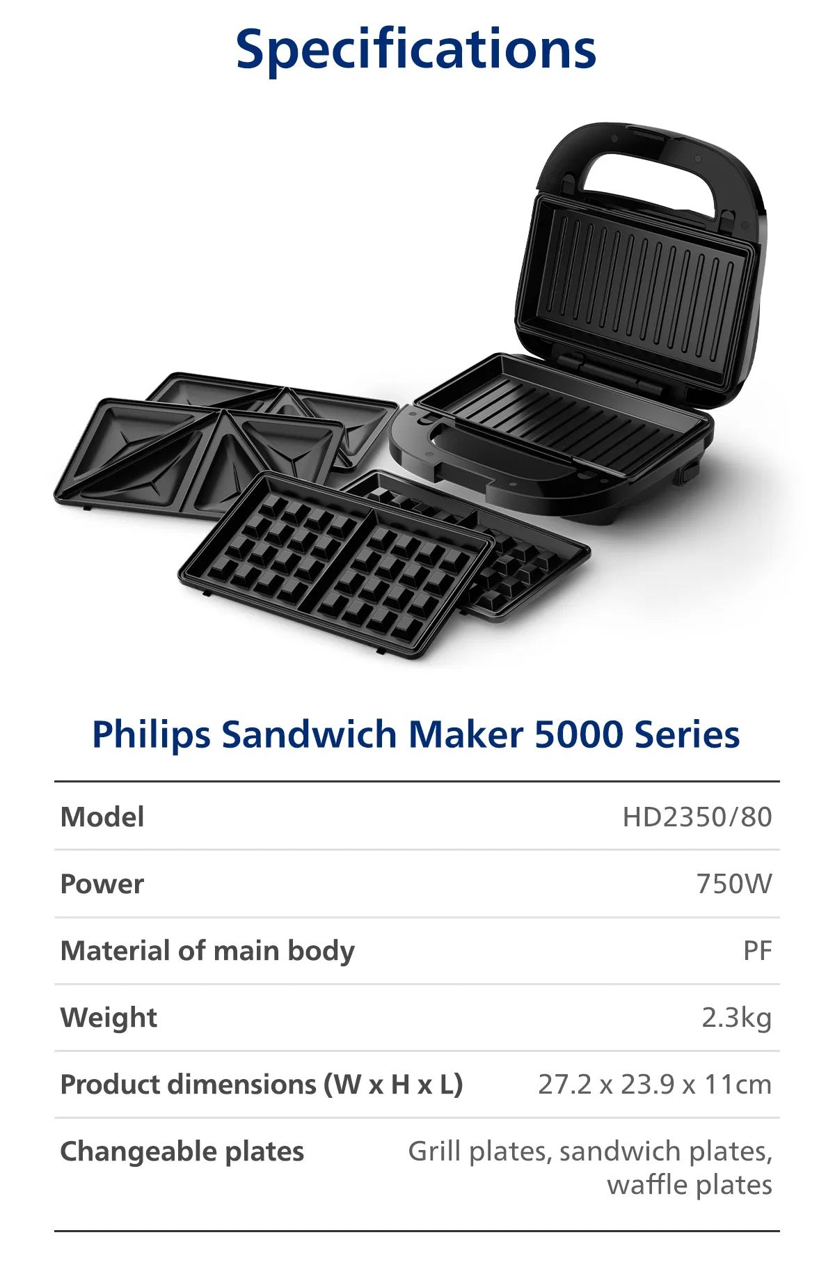 Philips HD2350/80 Sandwich Maker 5000 Series 750W