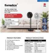 Europace EJF 7145Z DC Motor Tatami Fan with Remote Control 14 Inch