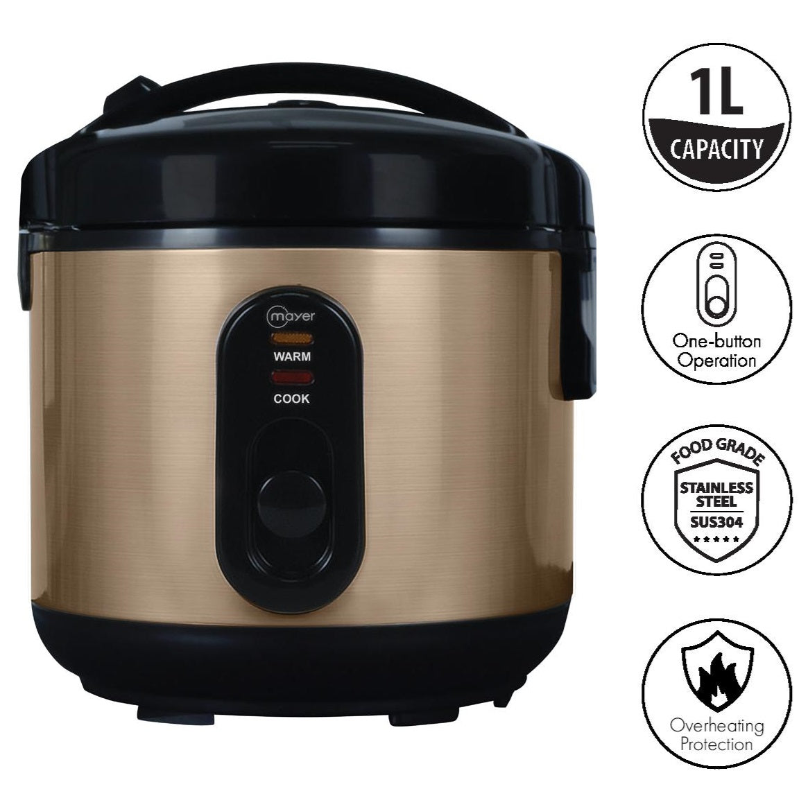 Mayer MMRCS10 Rice Cooker with Stainless Steel Pot 1L