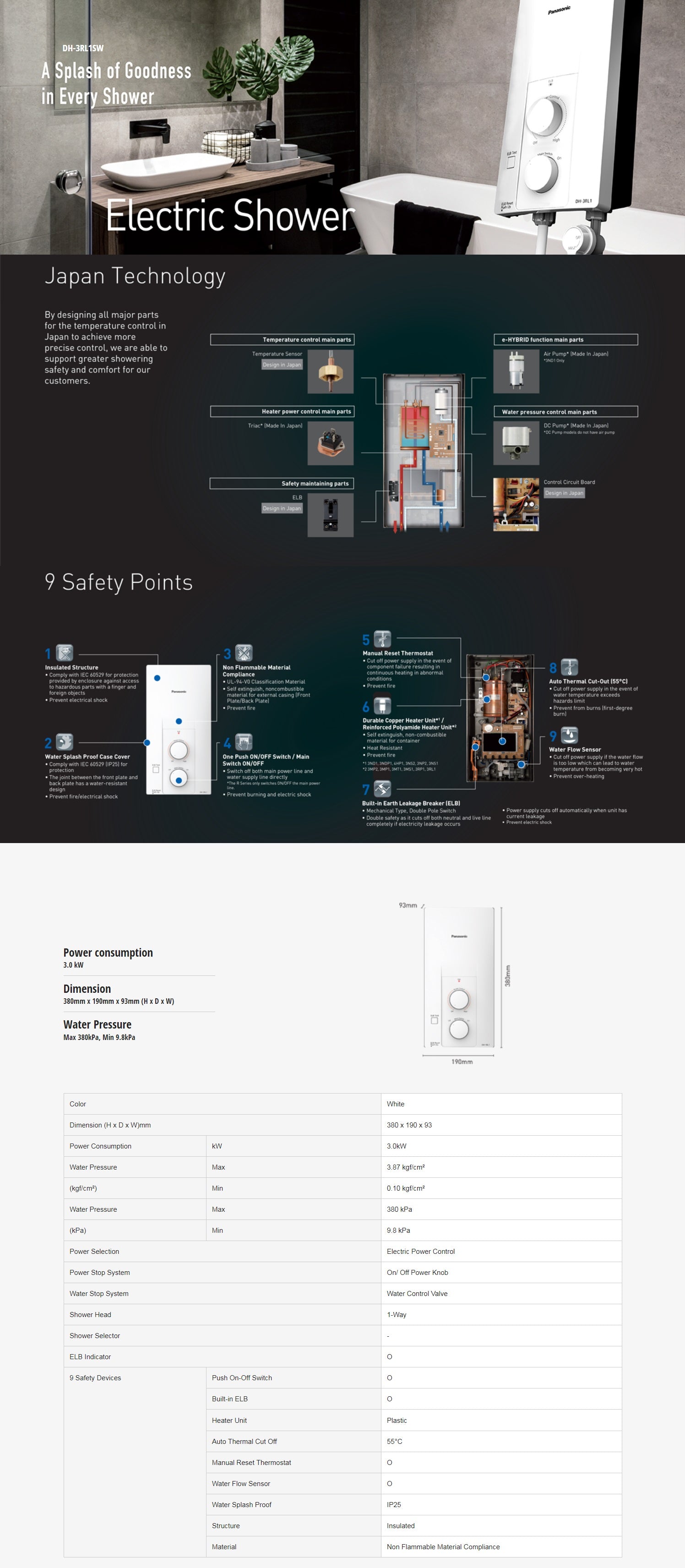 Panasonic DH-3RL1SW Electric Water Heater/ Shower Heater – ET SOUND  ENTERPRISE PTE LTD