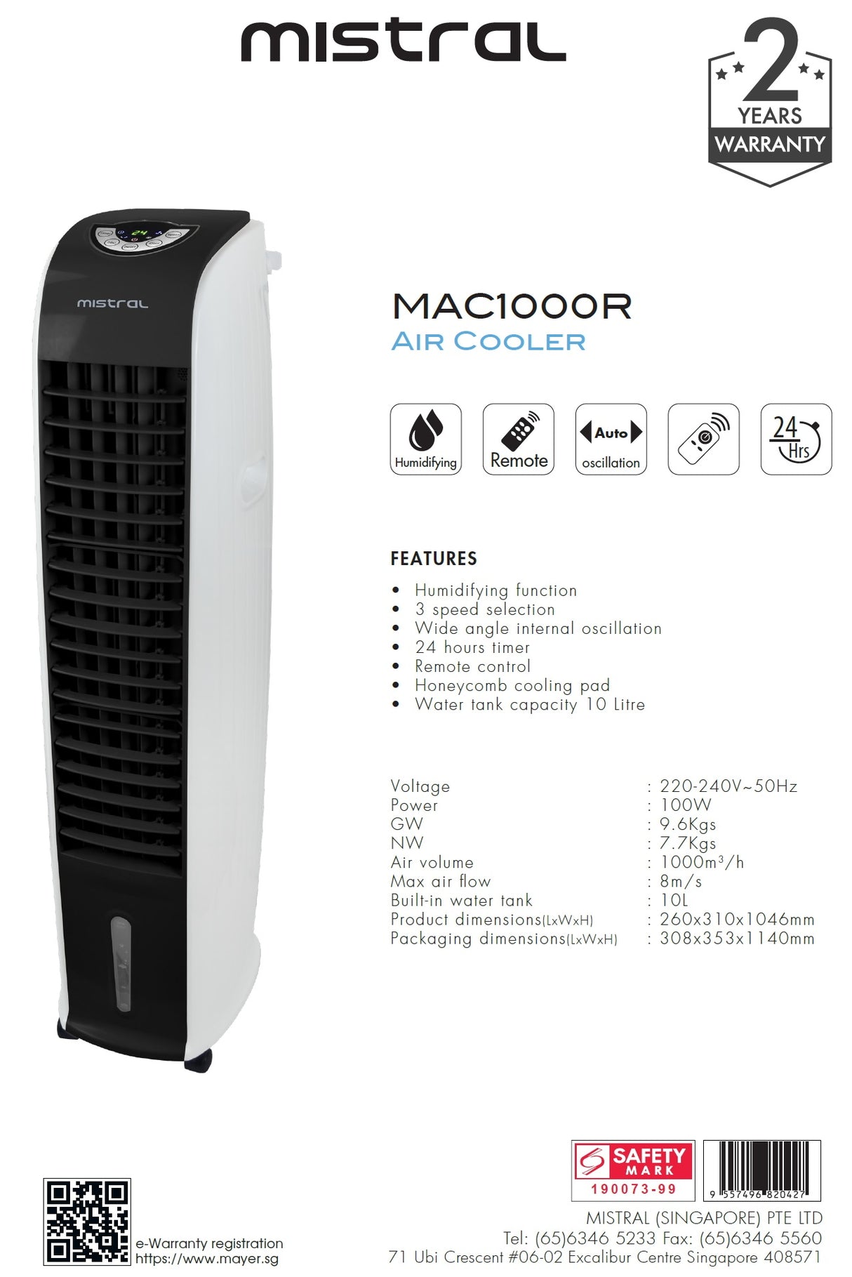 Mistral MAC1000R Remote Air Cooler 10L