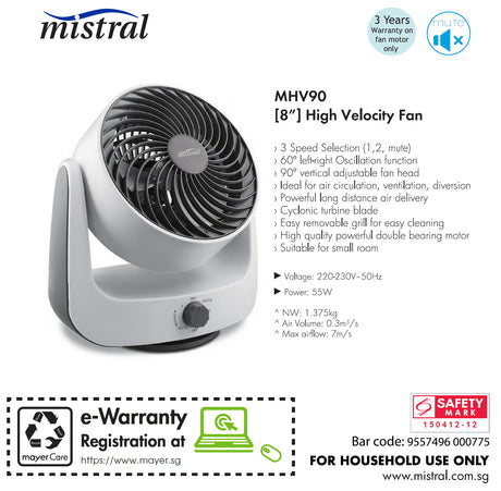 Mistral MHV90 High Velocity Fan 8 Inch