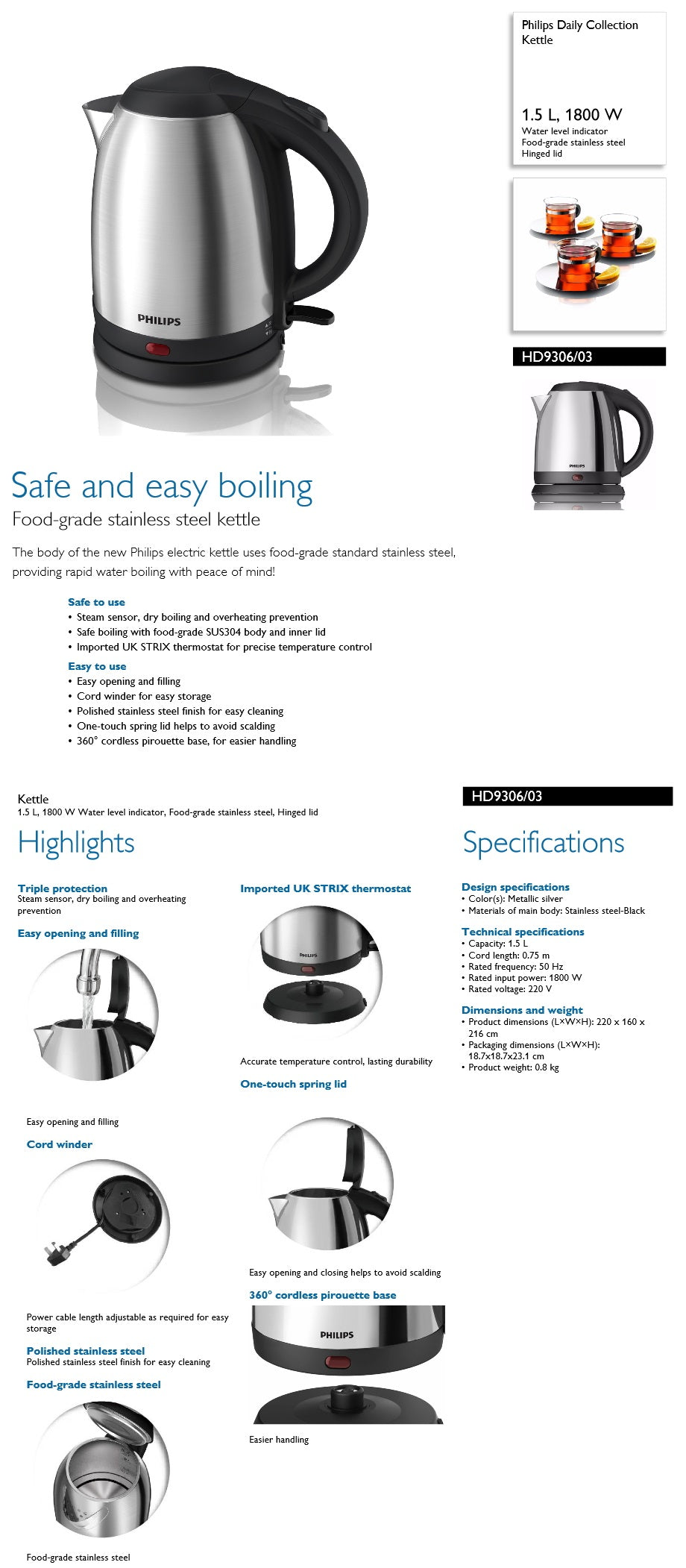 Philips HD9306/03 Daily Collection Kettle 1.5L