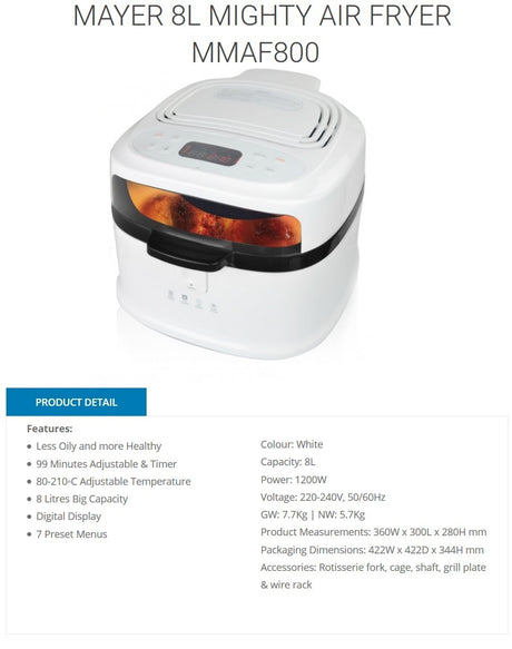 Mayer MMAF800 Mighty Air Fryer 8L