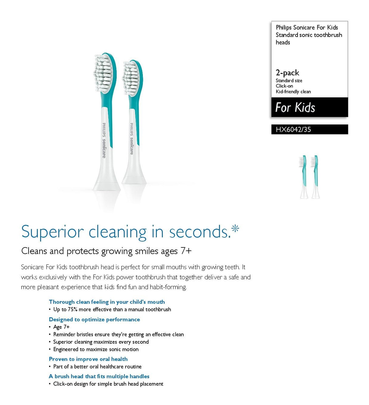 Philips HX6042 Sonicare For Kids Standard Sonic Toothbrush Heads