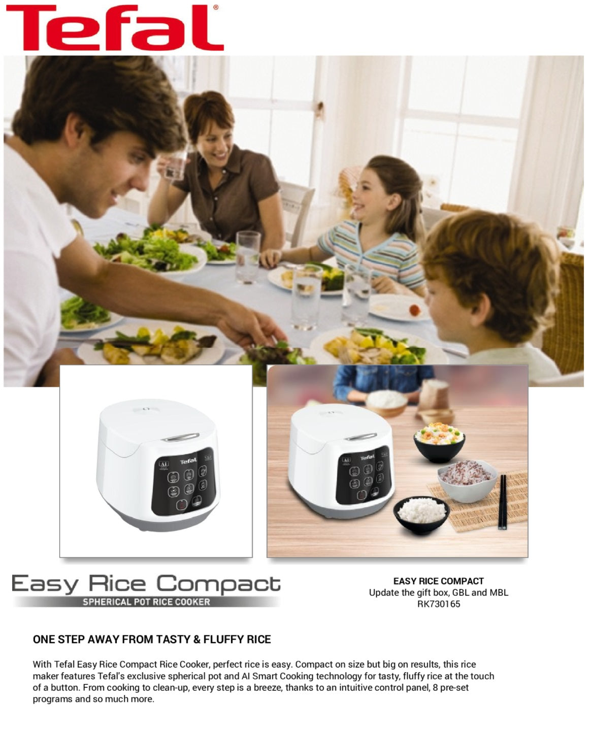 Tefal RK7301 Easy Compact Fuzzy Logic Rice Cooker 1L