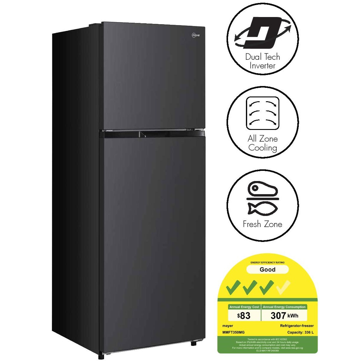 Mayer MMFT350MG Refrigerator Freezer 334L