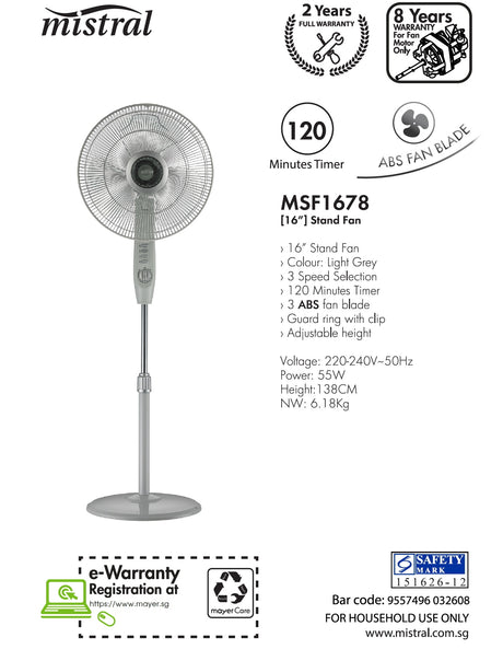 Mistral MSF1678 Stand Fan 16 Inch