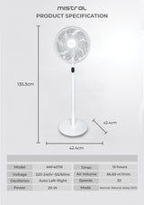 Mistral MIF407R DC Stand Fan with Remote 16 Inch