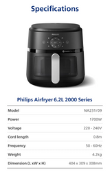 Philips NA231 13-in-1 Digital Airfryer 2000 Series 6.2L - See through Window