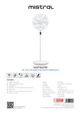 Mistral MIF407R DC Stand Fan with Remote 16 Inch