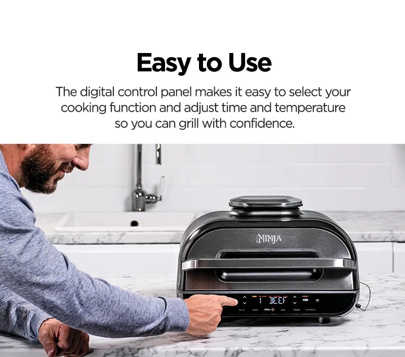 Ninja AG551 Foodi Smart XL Indoor Grill & Air Fryer with Digital Probe, Roast, Bake, Broil Dehydrate & Reheat