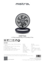 Mistral MRF700 AirZee Plus Rechargeable Foldable USB Fan with Moodlight 6 Inch