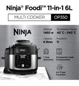 Ninja OP350 Foodi 11 in 1 Multi cooker in one pot, Pressure cooker, Bake, Roast, Dehydrate, Slow Cooker, Air Fryer, Grill, Sear/Saute, Steam, Sous Vide, Yogurt maker & More, with 6L Capacity and Recipe Book