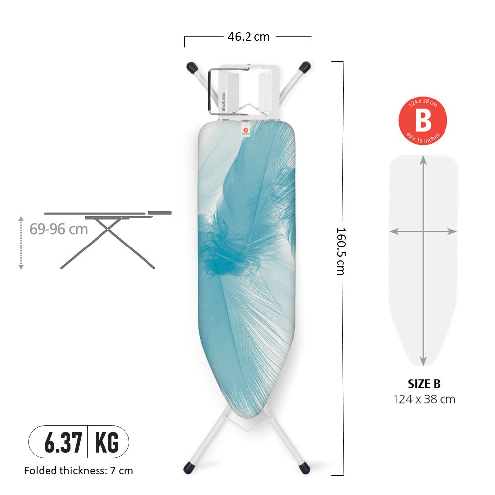 Brabantia BBT 500145 Ironing Board, Size B, 124 x 38cm - Feathers