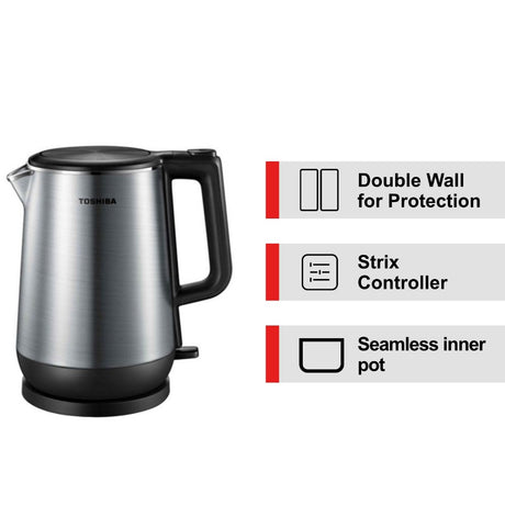 Toshiba KT-17DRRS Black Stainless Steel Double Wall Protection Fast Boiling Electric Jug Kettle 1.7L