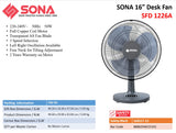 Sona SFD 1226A Desk Fan 16 Inch