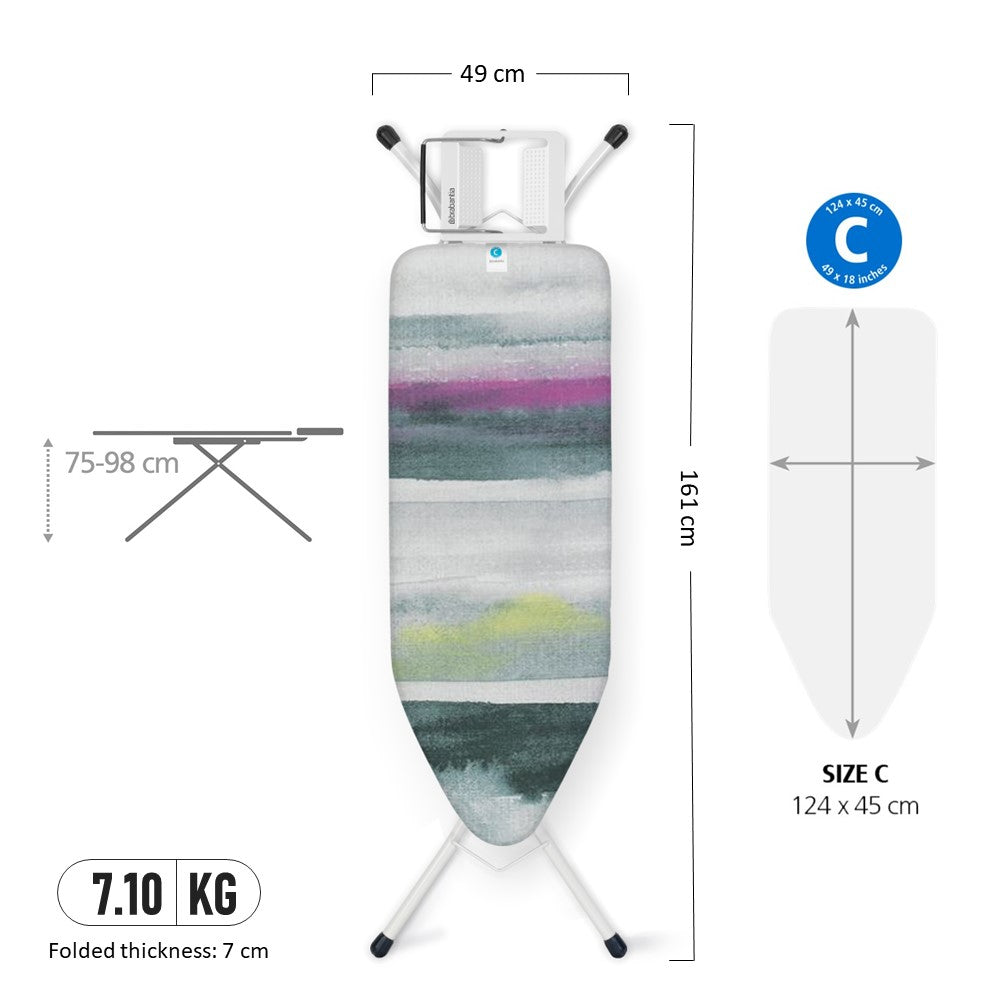 Brabantia BBT 123924 Ironing Board, Size C, 124 x 45cm - Morning Breeze