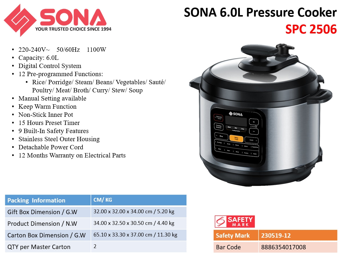 Sona SPC 2506 Pressure Cooker 6L