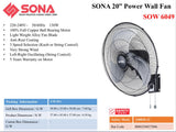 Sona SOW 6049 Power Wall Fan 20 Inch