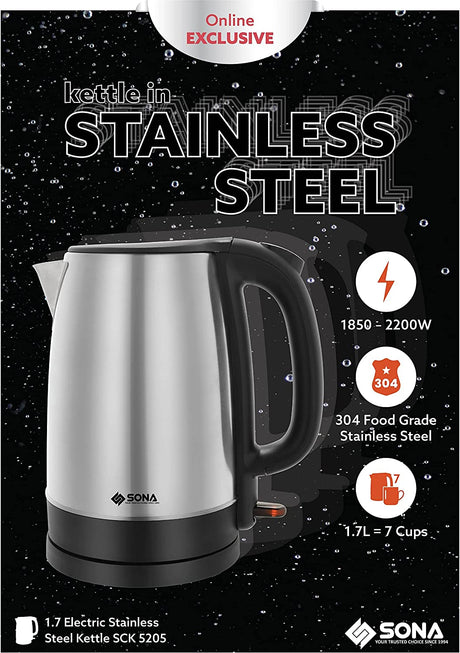 Sona SCK 5205 Electric Stainless Steel Kettle 1.7L