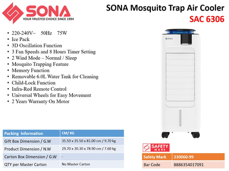 Sona SAC 6306 | SAC6306 Mosquito Trap Air Cooler 6L