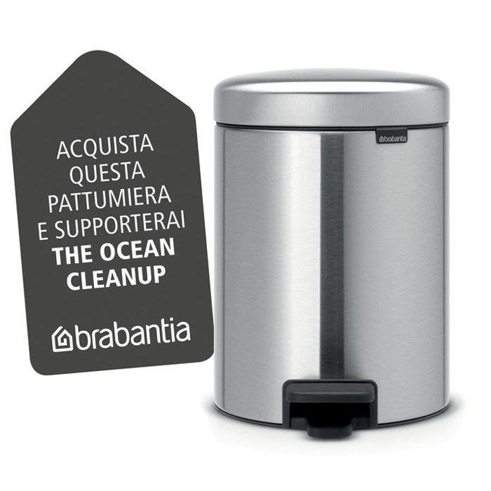 Brabantia BBT 112102 Pedal Bin NEWICON 5L Soft Closing - Fingerprint Proof (FPP) Matt Steel