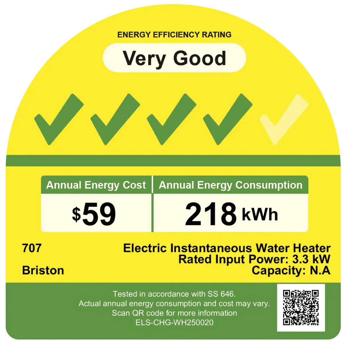 707 Briston Electric Instant Water Heater 3.3kW