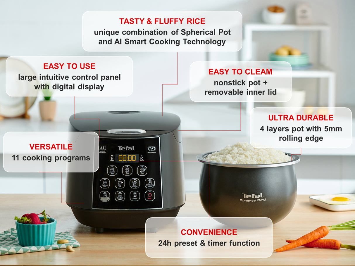 Tefal RK736B Easy Rice Plus Fuzzy Logic Spherical Rice Cooker 1.8L