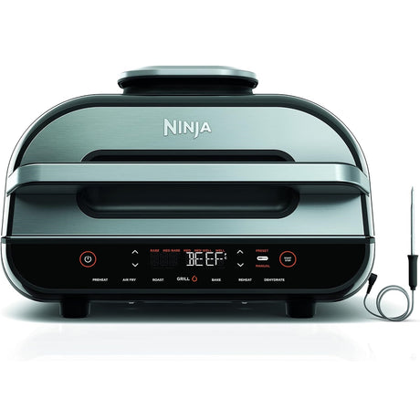 Ninja AG551 Foodi Smart XL Indoor Grill & Air Fryer with Digital Probe, Roast, Bake, Broil Dehydrate & Reheat