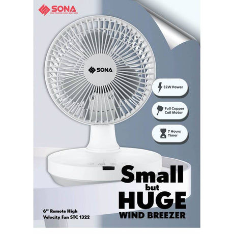 Sona STC 1322 Remote High Velocity Fan 6 Inch