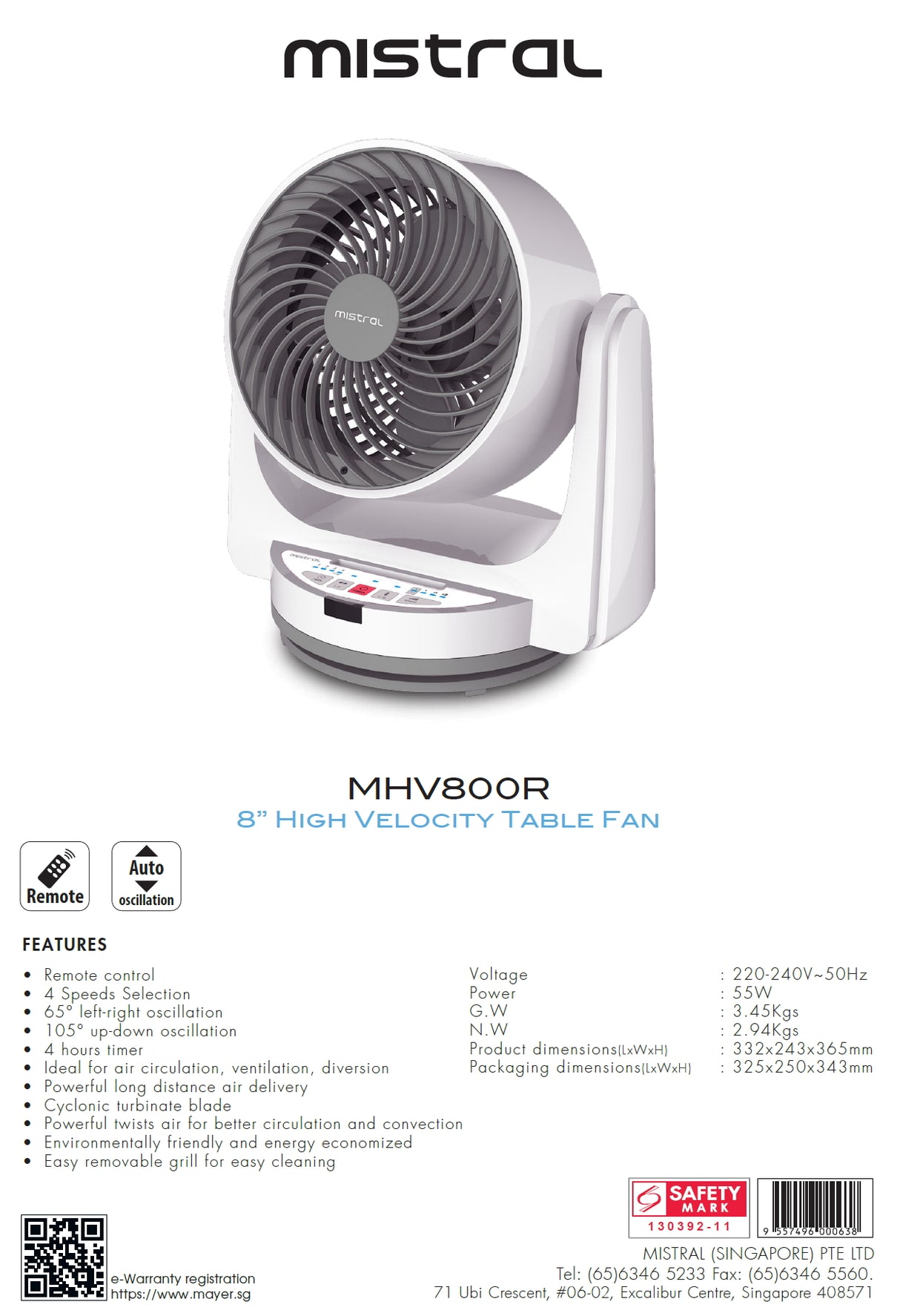 Mistral MHV800R High Velocity Power Fan 8 Inch