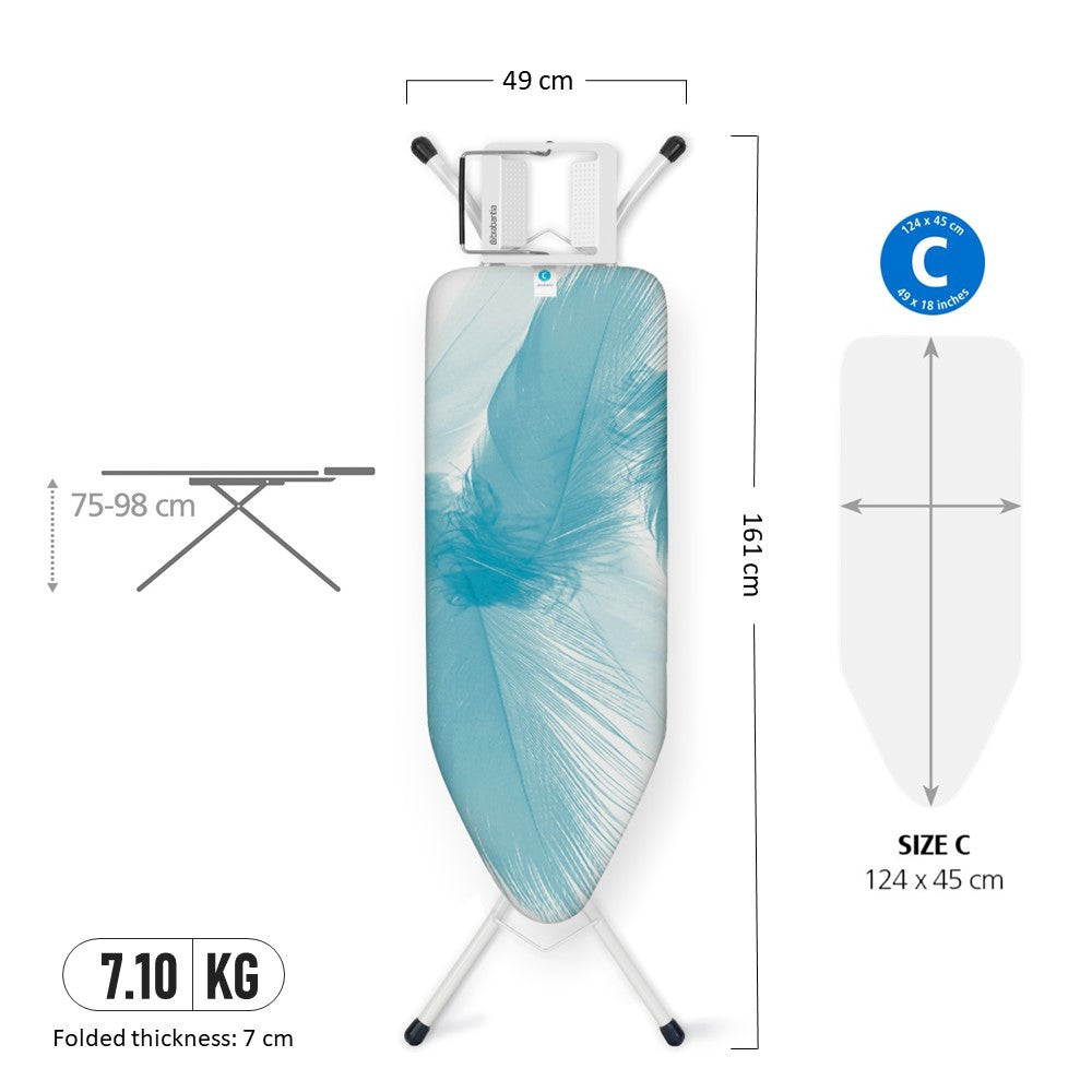 Brabantia BBT 139642 Ironing Board, Size C, 124 x 45cm - Feathers