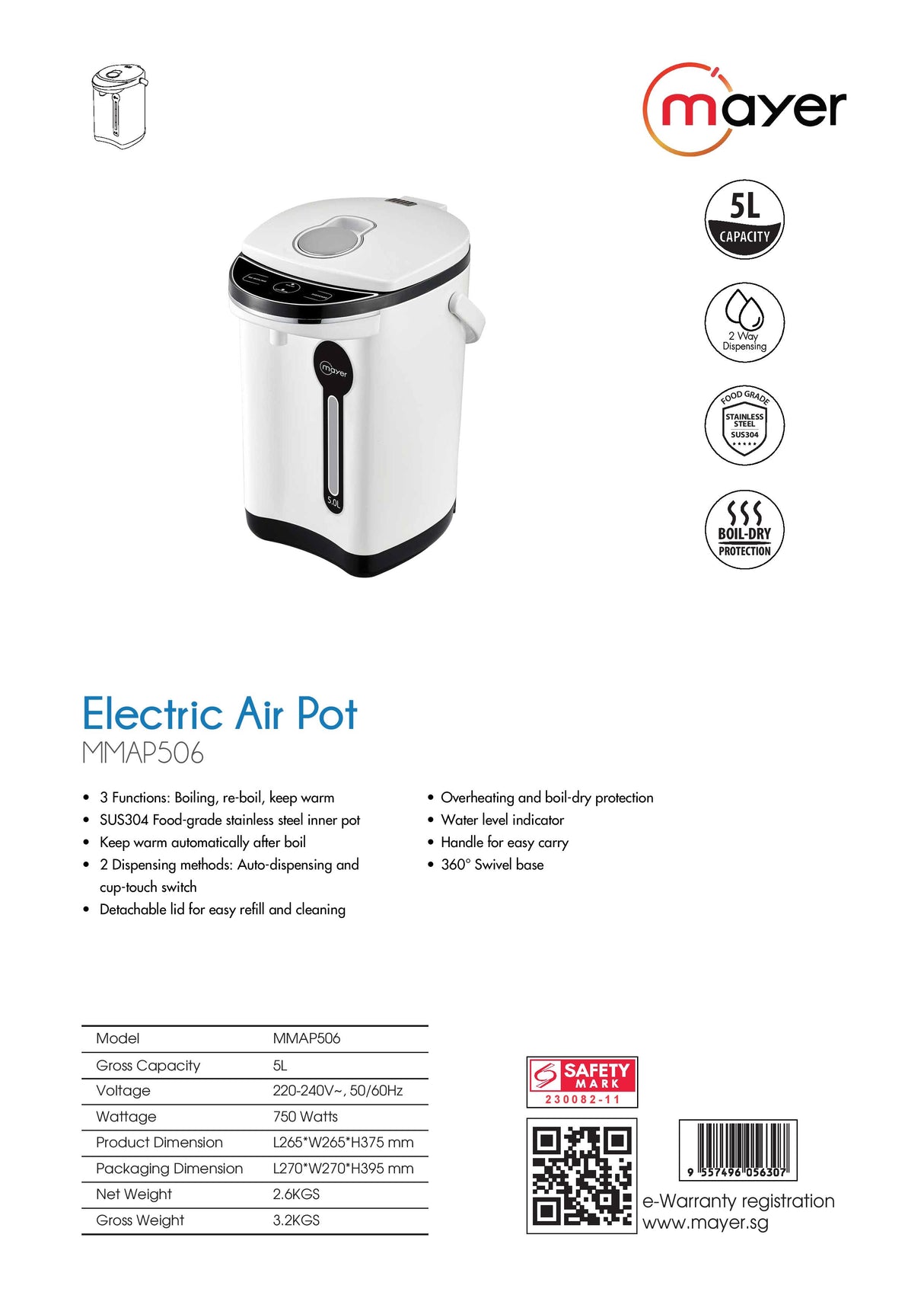 Mayer MMAP506 Electric Air Pot 5L