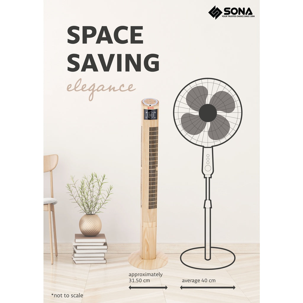 Sona SFT 1728 Remote Wooden Tower Fan 46 Inch