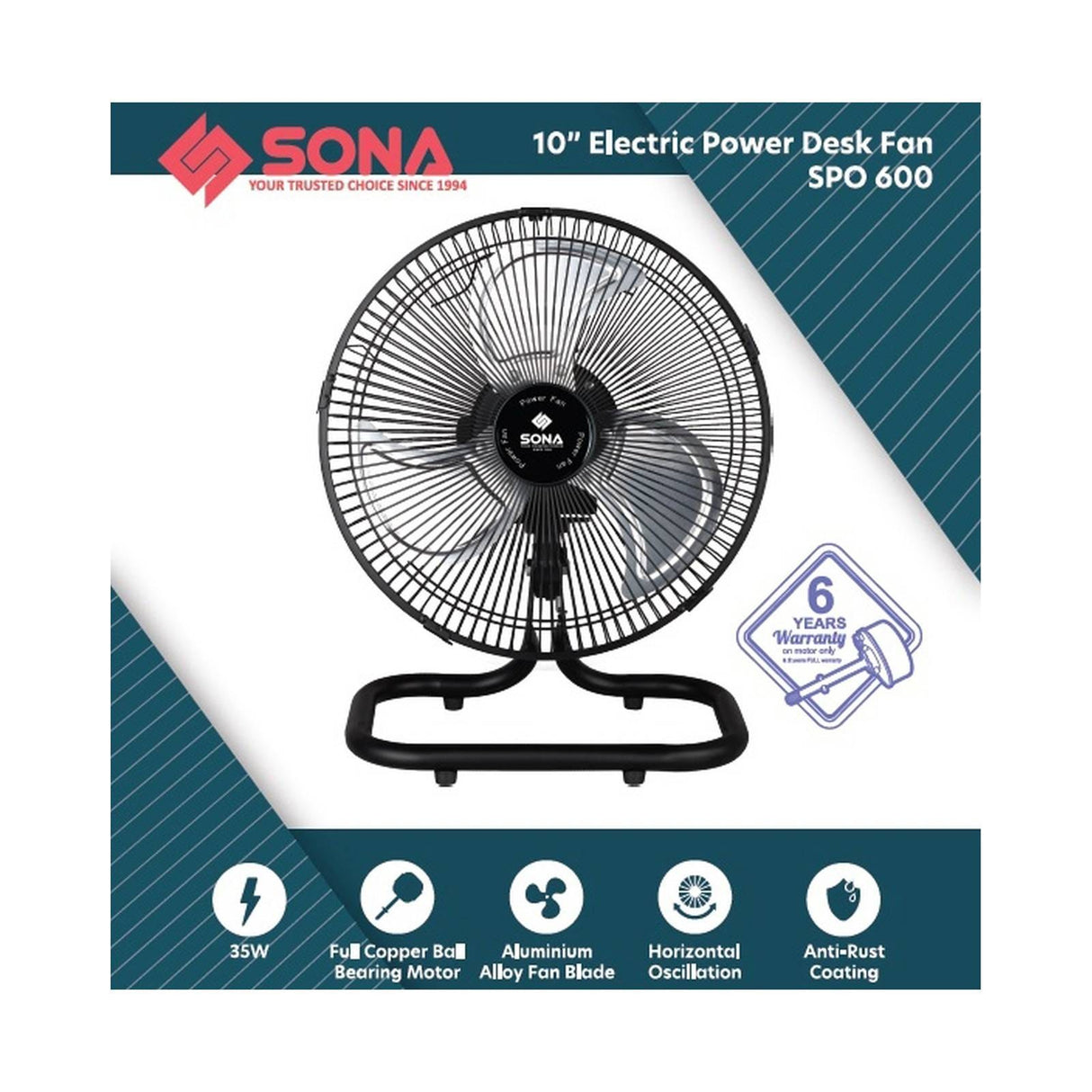 Sona SPO 600 | SPO600 Electric Power Desk Fan 10 Inch (Replace SOF 6050) App