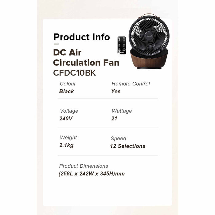 Cornell CEDC10BK Remote DC Air Circulation Fan 10 Inch