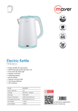 Mayer MMEK855 Double Wall Electric Kettle 2.4L