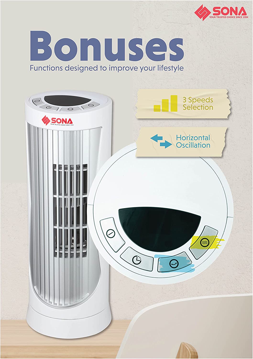 Sona SFT 1762 Digital Mini Personal Tower Fan