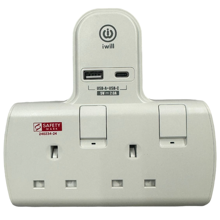 iwill IW-T802U 2 Way T-Adaptor USB A + USB C Rapid Charging Speed