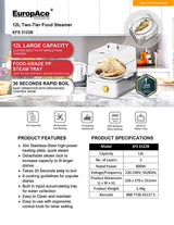 EuropAce EFS 3122B | EFS3122B Rapid Food Steamer 12L