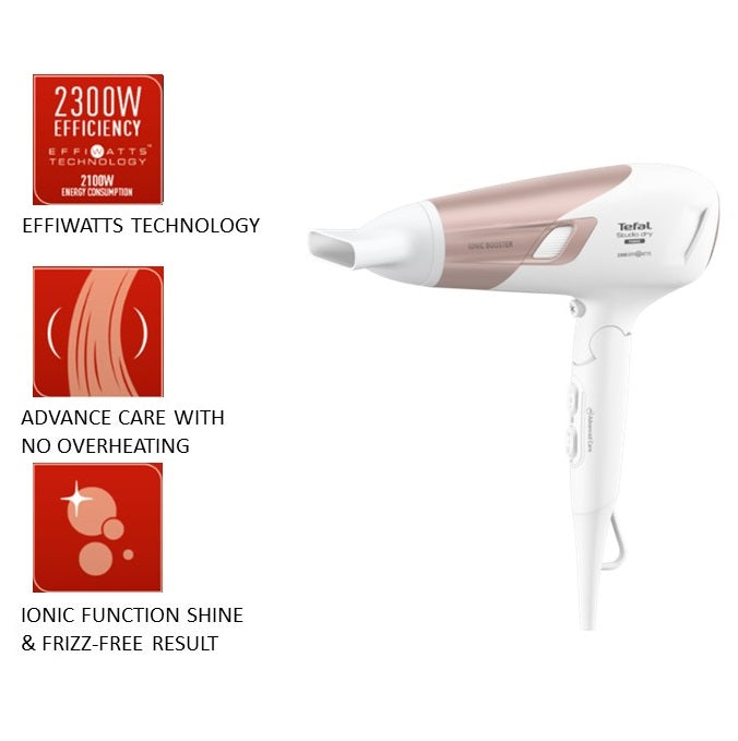 Tefal HV5883 Ionic Booster Hair Dryer Studio Dry Power Foldable 2300W ...