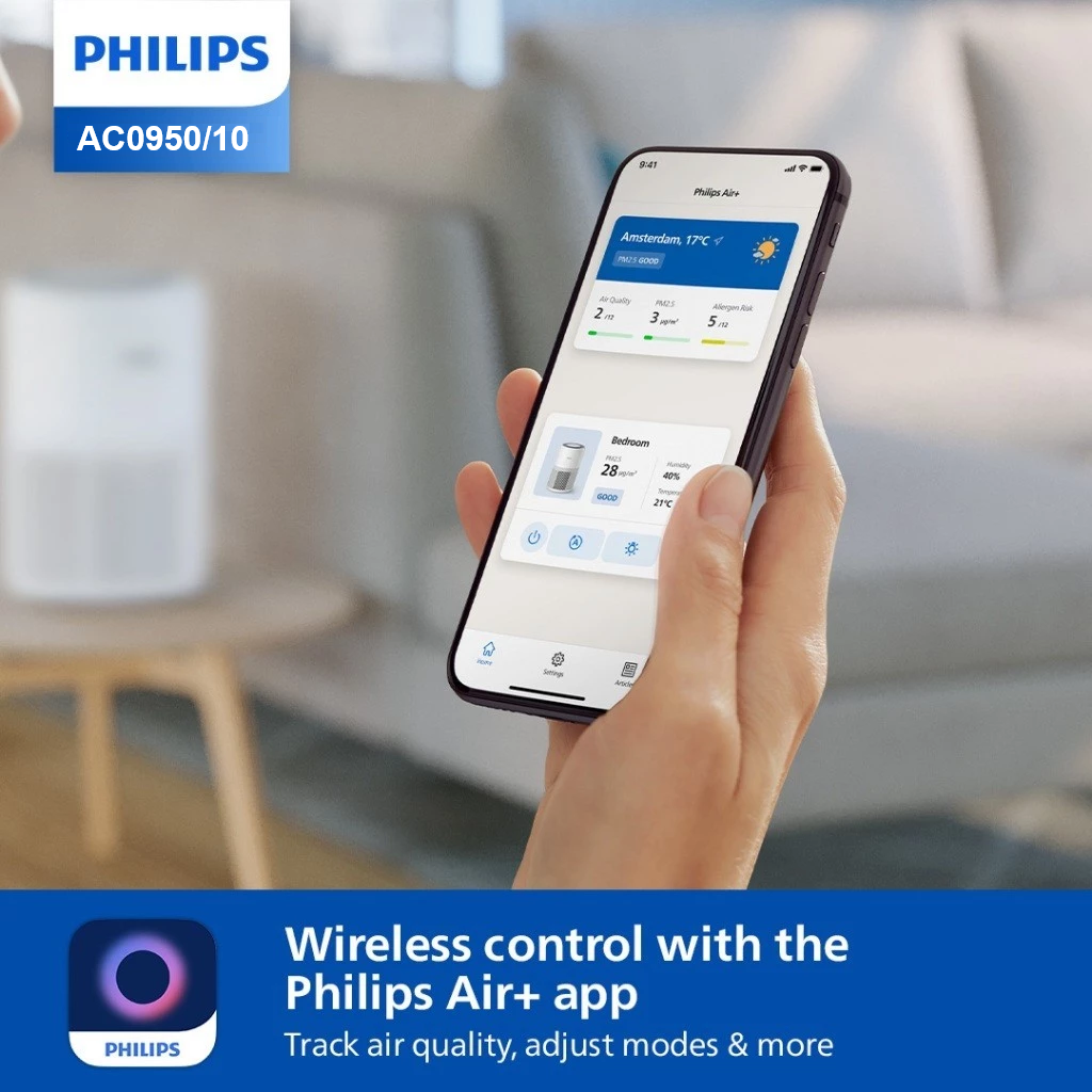 Philips AC0950/10 PureProtect Mini 900 Series Smart Air Purifier 250m³/h CADR, 65m² Coverage, Cleans up to 99.97% particles