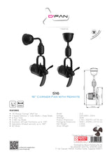 Mistral 516 DC Motor Corner Fan with Remote 16 Inch