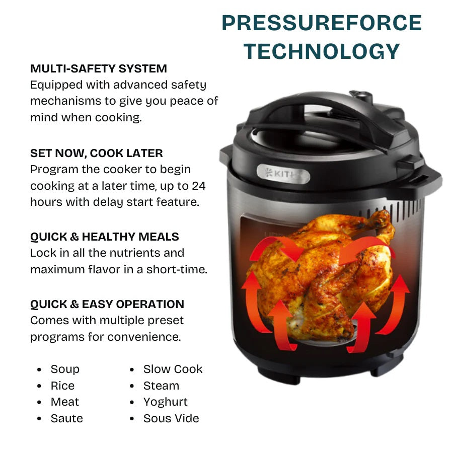 KITH MPA-B6L-BK Multifunctional Pressure Cooker with Air Fryer 6L