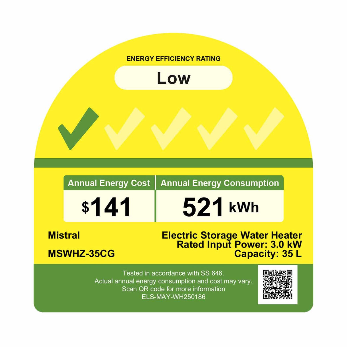Mistral MSWHZ-35CG Storage Water Heater 35L